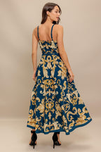 IMPERIAL BLOOM BLUE WOVEN MIDI DRESS