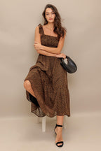 CHECKED DAYDREAM WOVEN MIDI DRESS