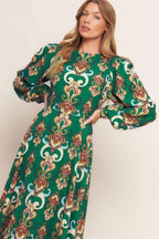MODERN RETRO BLOOM WOVEN MIDI DRESS