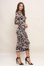 MUTED ROMANCE POWER MESH MIDI DRESS