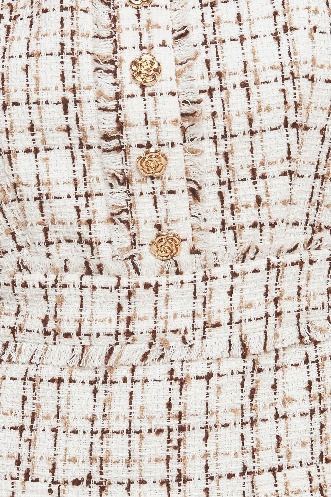 GOLDEN GRID LUXE TWEED MINI DRESS