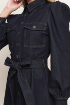 HOLIDAY DARK INDIGO DENIM MINI DRESS
