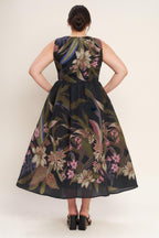 FOLIAGE WHISPER WOVEN MIDI DRESS