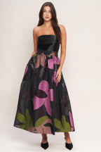 ABSTRACT ROSE WOVEN MIDI DRESS
