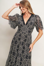 GOTHIC BLOOM WOVEN LACE MIDI DRESS