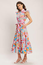 RIVIERA MOSAIC WOVEN MIDI DRESS