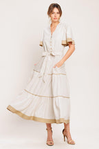 PARIS MORNING TAUPE WOVEN MIDI DRESS