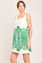 GREEN MOTIF WOVEN MINI DRESS