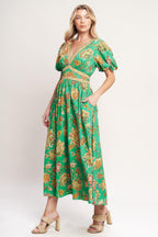 TROPICAL STATE OF HEART WOVEN MIDI DRESS