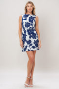 NAVY ESSENCE WOVEN MINI DRESS