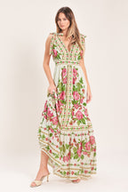 ROSE VINE ROMANCE WOVEN MAXI DRESS