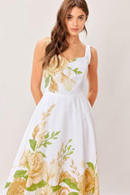 CREAM BOTANICA WOVEN MIDI DRESS