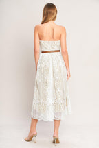 ELEGANT GARDEN WOVEN LACE MIDI DRESS