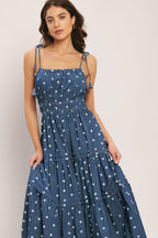 NAUTICAL DOT DENIM MIDI DRESS