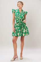 EMERALD BLOOM WOVEN MINI DRESS