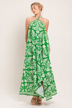 EMERALD BLOOM WOVEN MIDI SCARF DRESS