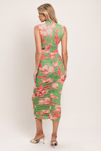 PARADISE GLOW POWER MESH MIDI DRESS