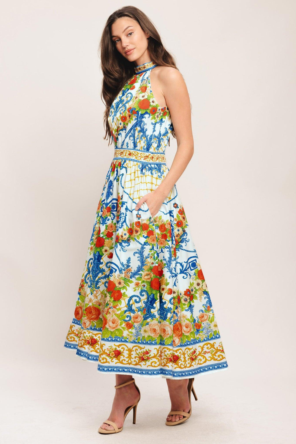 CERAMIC FLORA WOVEN MIDI DRESS