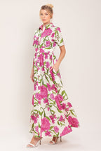 BLOOMING ROSE WOVEN MAXI SHIRT DRESS