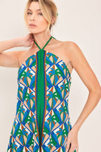 TROPICAL TEMPTATION HALTER WOVEN MIDI DRESS