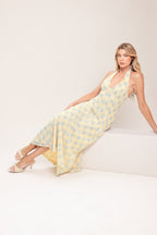 DELICATE BLOOM HALTER WOVEN LACE MIDI DRESS