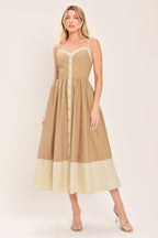 SANDSTONE SWEETHEART WOVEN MIDI DRESS