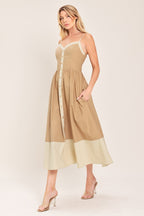 SANDSTONE SWEETHEART WOVEN MIDI DRESS