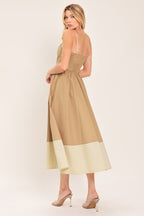 SANDSTONE SWEETHEART WOVEN MIDI DRESS