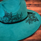 Wildflowers in Teal - Burned Wide Brim Hat