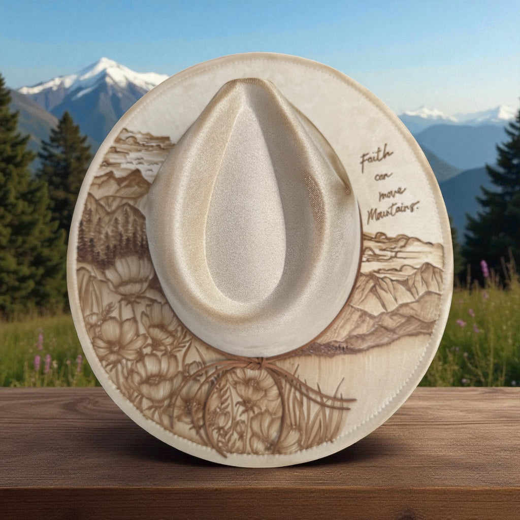 Faith & Mountains - Burned Wide Brim Fedora