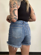 On The Go Distressed Shorts- Medium Wash