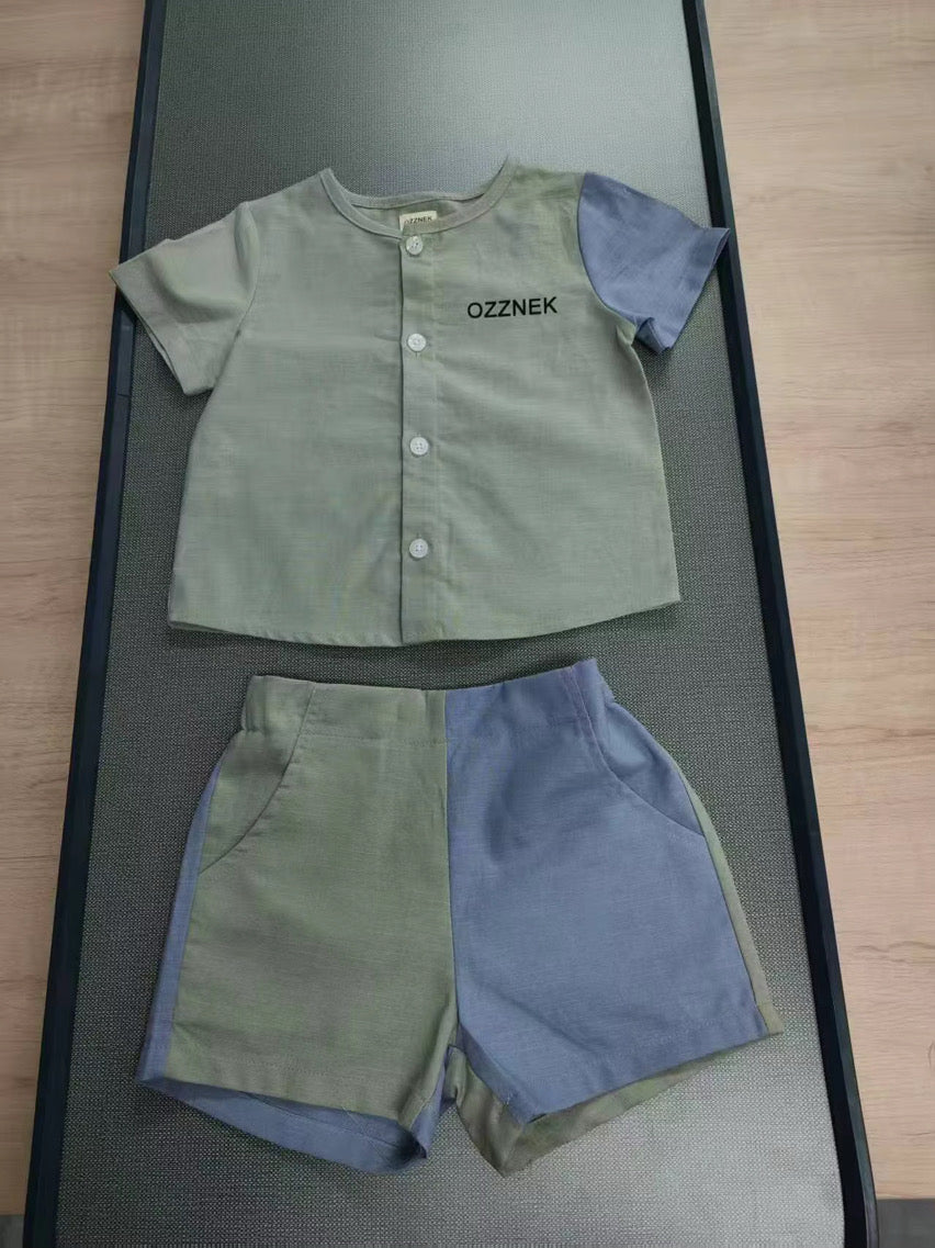 Sage Green Two-Piece Boys Linen Summer Set – Loungewear for Kids