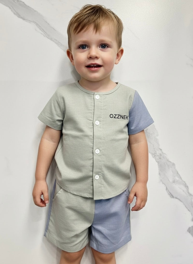 Sage Green Two-Piece Boys Linen Summer Set – Loungewear for Kids