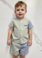 Sage Green Two-Piece Boys Linen Summer Set – Loungewear for Kids