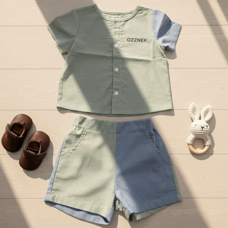 Sage Green Two-Piece Boys Linen Summer Set – Loungewear for Kids