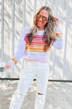 Poppy Stripe Long Sleeve Round Neck Sweater