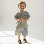 Sage Green Two-Piece Boys Linen Summer Set – Loungewear for Kids