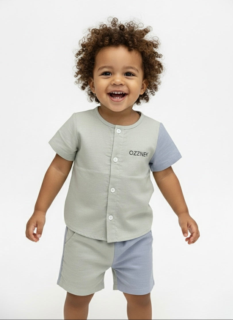 Sage Green Two-Piece Boys Linen Summer Set – Loungewear for Kids