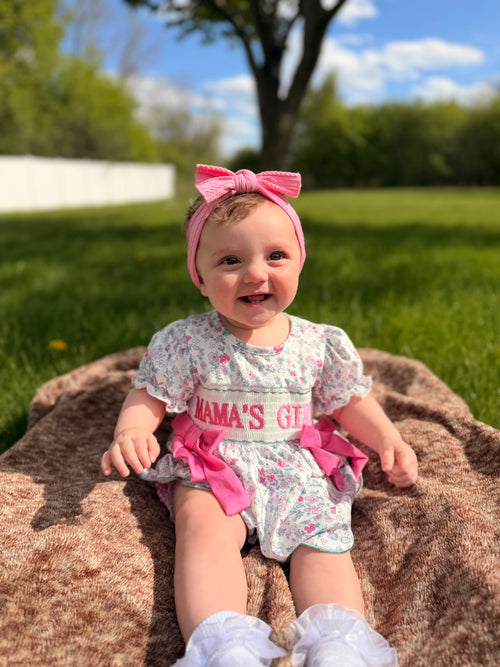 "MAMA'S GIRL" Embroidered Smocked Girls' Romper