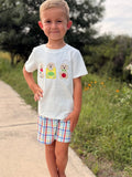 Boys Back To School Dog Plaid Short Set Applique