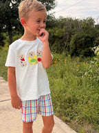 Boys Back To School Dog Plaid Short Set Applique