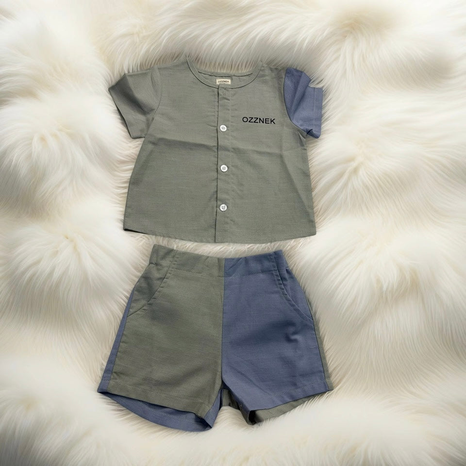 Sage Green Two-Piece Boys Linen Summer Set – Loungewear for Kids
