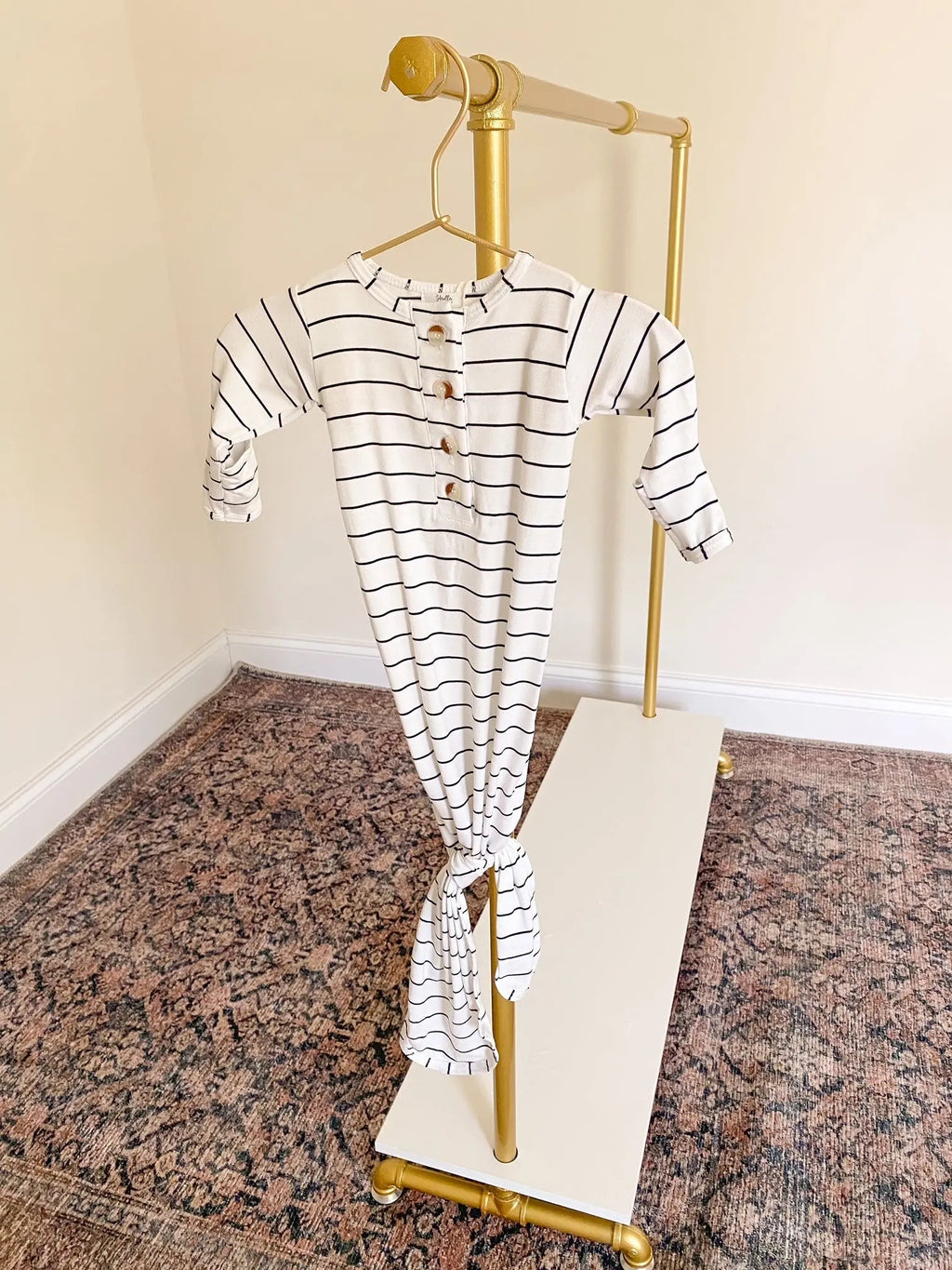 Knotted Baby Gown Set - Black Stripes (Newborn-3 months)