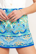 MOROCCAN MUSE BLUE WOVEN SKORT