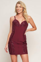 HOLIDAY GLAM BANDAGE MINI DRESS