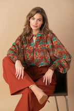 NOSTALGIC TEAL BROWN WOVEN TOP