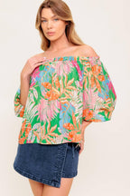 LOVING VOW GREEN WOVEN TOP