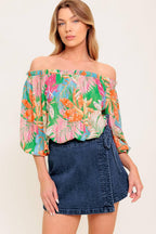 LOVING VOW GREEN WOVEN TOP