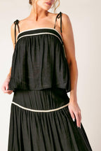 DIVIDE AND CONTOUR WOVEN TOP AND SKIRT SET