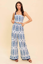 MODERN APPROACH NAVY WOVEN TOP AND PANT SET